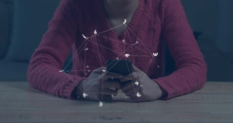 Poster - Animation of globe with connections over caucasian woman using smartphone