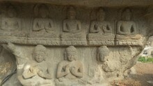 Rock-cut Sculptures Of Buddhist Monks At Ajanta Caves, Maharashtra, India