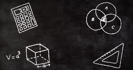 Poster - Animation of school items icons with copy space over black background