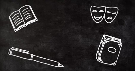 Poster - Animation of school items icons with copy space over black background