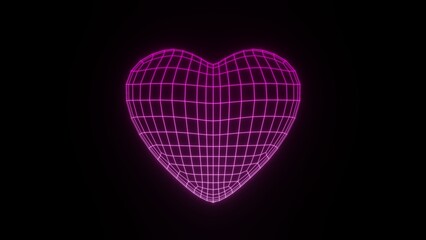 Wall Mural - 3d neon wireframe grid pink romantic technology heart. Love Valentines day science retro 80s 90s y2k symbol. Illustration 8k futuristic