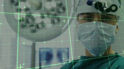 Poster - Animation of data processing over caucasian female surgeon in hospital