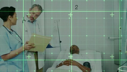 Poster - Animation of data processing over diverse doctors with patient in hospital