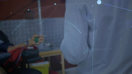 Poster - Animation of connections over female scientist and caucasian male blood donor