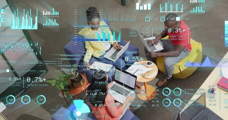 Poster - Animation of financial data processing over diverse business people in office
