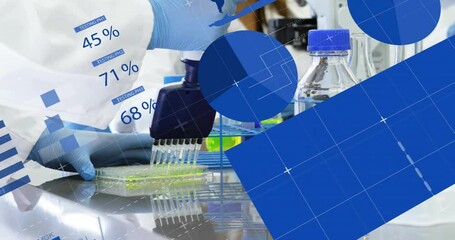 Poster - Animation of financial data processing over diverse scientists working in lab