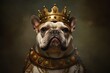 a king dog in his crown being self proud