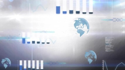 Poster - Animation of globes and data processing over grey background
