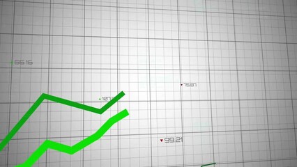 Poster - Animation of green lines and financial data processing over grey background