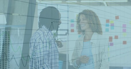 Poster - Animation of financial data processing over diverse business people in office