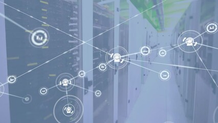 Poster - Animation of network of connections with icons over computer servers