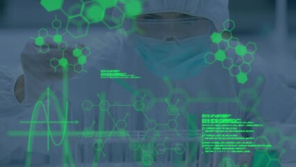 Poster - Animation of scientific data processing over caucasian female scientist in laboratory