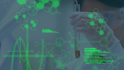 Poster - Animation of scientific data processing over asian female scientist in laboratory