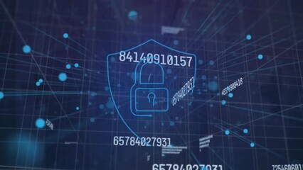 Poster - Animation of padlock icon data processing over server room