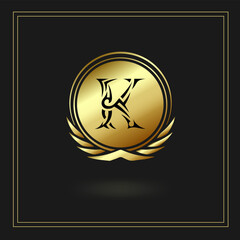 letter k, luxury, golden frame and golden color