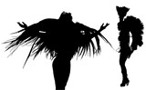 Fototapeta Dinusie - samba, baile, brasil, danza, carnaval, silueta, color, vector, pegatina, plumas, traje,  ilustracion, angel, diablo, pareja