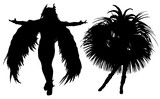 Fototapeta Dinusie - samba, baile, brasil, danza, carnaval, silueta, color, vector, pegatina, plumas, traje,  ilustracion, angel, diablo, pareja