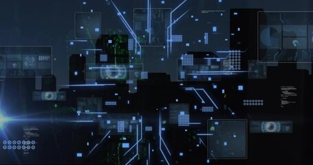 Poster - animation of digital data processing and circuit board over computer servers