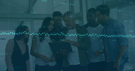 Poster - Animation of financial data processing over diverse business people in office