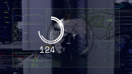 Poster - Animation of globe and digital data processing over computer servers