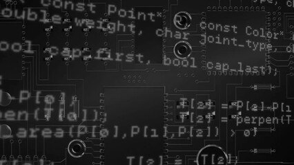 Poster - Animation of data processing over computer circuit board on black background