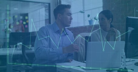 Poster - Animation of financial data processing over diverse business people in office