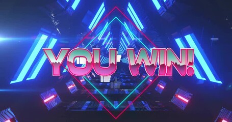 Poster - Animation of you win text over digital tunnel