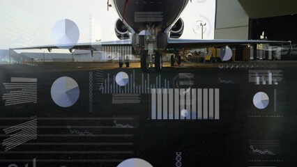 Poster - Animation of charts processing data over jet plane on airport runway