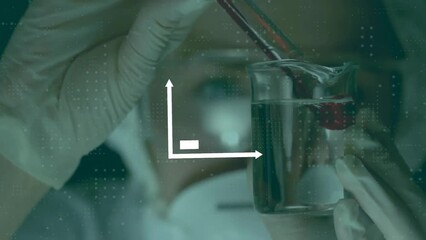Poster - Animation of statistics and data processing over caucasian female scientist holding beaker