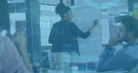Poster - Animation of financial data processing over diverse business people in office
