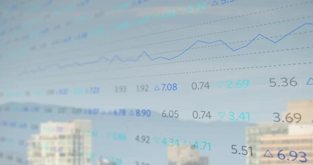 Poster - Animation of financial data processing over cityscape