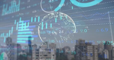 Poster - Animation of financial data processing over cityscape
