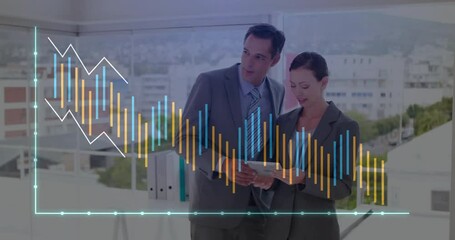 Poster - Animation of diagram over caucasian business people talking in office