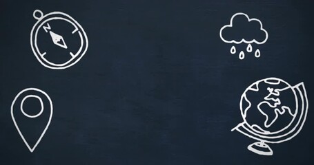 Poster - Animation of school items icons with copy space on black background