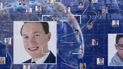Poster - Animation of photos and network of connections over globe
