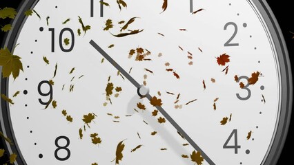 Sticker - Animation of autumn leaves falling over clock