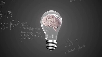 Poster - Animation of lightbulb with brain over mathematical equations