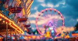 The Lively Atmosphere of a Colorful Summer Carnival as Evening Falls