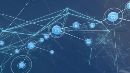 Poster - Animation of network of connections with icons on blue background