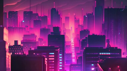 Poster - vibrant purple cityscape with tall buildings in las vegas casino generative ai