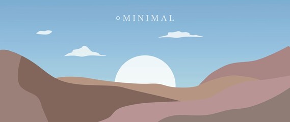 Flat illustration. Concept of nature, landscape and mountains. Cartoon style drawings. Perfect as screensaver, cover and wallpaper..