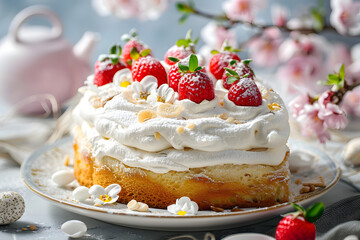 Traditional Easter cake tres leches cake with three types of milk.