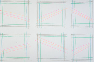 Canvas Print - set of boxes composed of color pencil marks (with patterned lines) on tracing paper