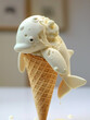 Vanilla Ice Cream Cone With Dolphin Sticking Out