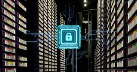 Poster - Animation of padlock with connections over server room