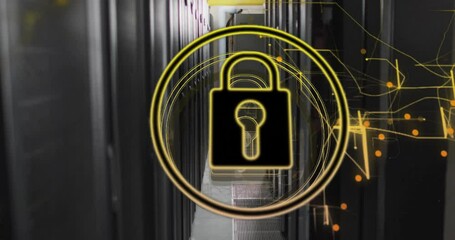 Poster - Animation of padlock with connections over server room