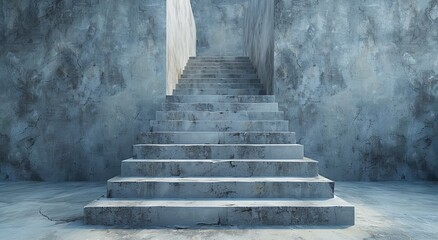 Poster - Ascending the sturdy stairs, i am met with a towering wall that exudes strength and creates a sense of isolation in the outdoor space