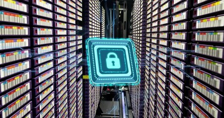 Poster - Animation of padlock with connections over server room