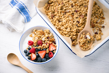 Wall Mural - homemade granola with berries and yogurt