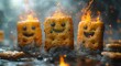 A fiery snack time turns into chaos as a group of crackers go up in flames, sending heat and fear through the air
